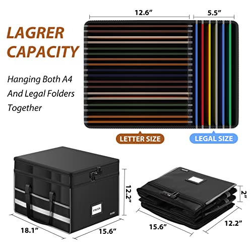 Docsafe Fireproof Document Box, Multi-Layer File Box With Lock,Portable Collapsible File Storage Organizer Box With Mesh Pockets,Large Home Office Filing Box For Hanging Both Letter And Legal Folders #TOP2