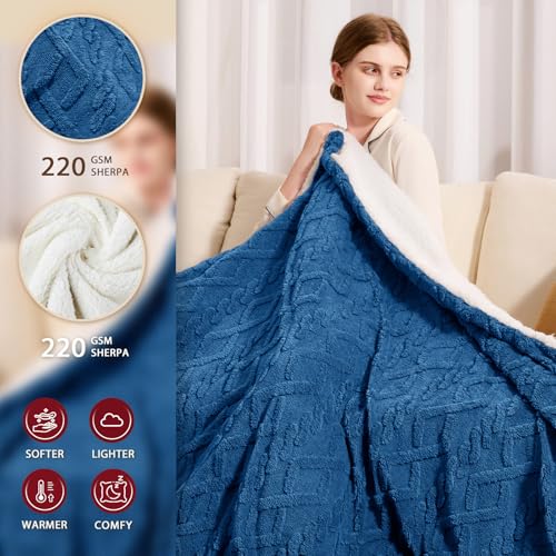 JKMAX Heated Electric Blanket Twin Size-62"x84" Heating Blanket with 10 Heating Levels & 5 Time Settings Over-Heat Protection,Winter Warmer for Adults with ETL Certification(Blue)