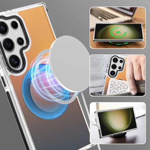 Image of Magnetic for Samsung Galaxy S23 Ultra Case with 360 Stand [Compatible with Magsafe] [Fluorescent Design] [1 Screen Protector] Slim Translucent Matte Case for Galaxy S23 Ultra 6.8 inch, Black