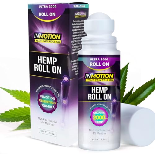 InMotion Hemp Roll On for Pain Relief Fast Acting Dual Action Formula Roll On Hemp Oil with Menthol & Boswellia for Muscle Joint Back Knee Odorless Non-Greasy Made in USA