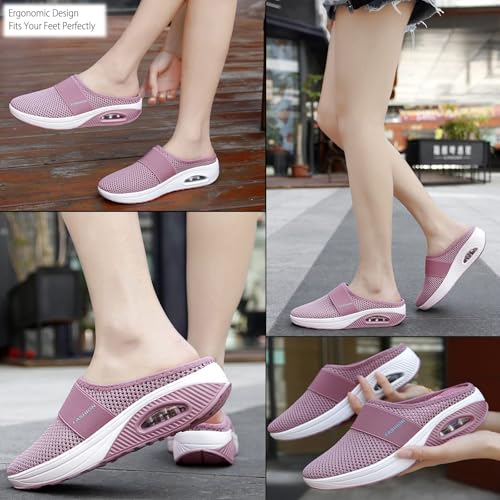 Mules for Women Backless Summer Slip-On Slides Air Cushion Orthopedic Shoes Arch-Support Diabetic Slippers Open Back Mesh Breathable Sandals4