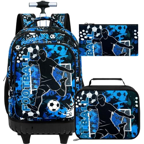 gxtvo Mochila infantil com rodinhas para meninos, mochila de rodas masculina com lancheira para adultos, mochila escolar com rolo resistente à água para viagens de adolescentes universitários