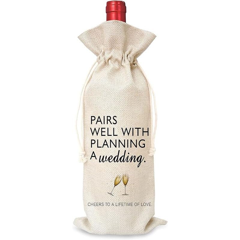 THE WHITE SHOP Wedding Wine Bag Engagement Gifts for New Couples, Mr and Mrs Marriage Wedding Gifts, Honeymoon Gifts, Wine Champagne Gift Bag With Drawstring, Getting Engaged