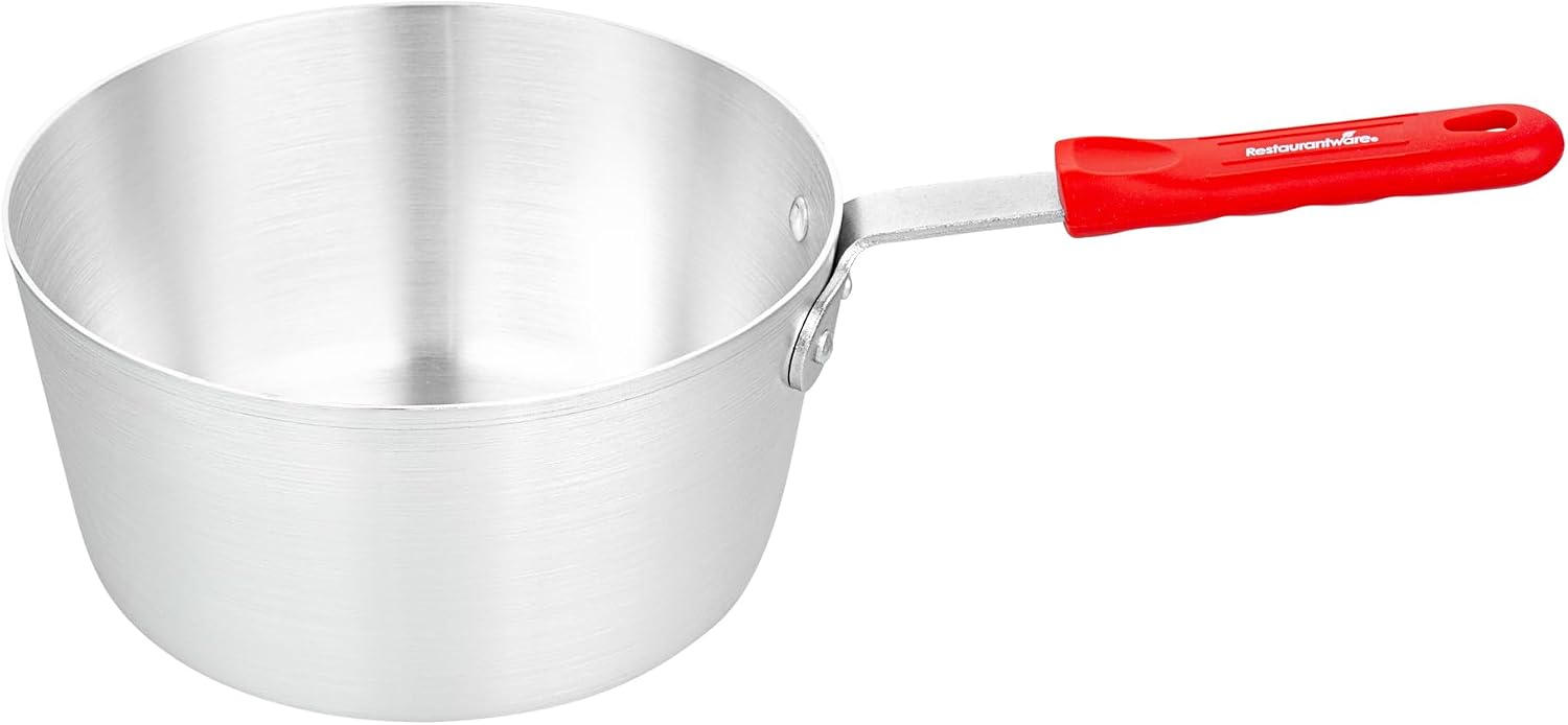 Restaurantware 4.5 qt Red Aluminum Tapered Sauce Pan, 12 Pack image 2