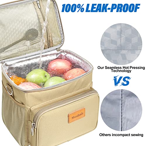 Macadamla Weinas Insulated Lunch Bag For Women/Men, Reusable Lunch Box Cooler Bag For Adult,Collapsible Lunchbox Bag Leakproof Small Lunch Bag With Shoulder Strap For Work Office Picnic Beach Khaki S #TOP4
