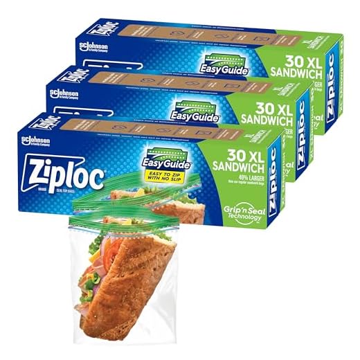 Ziploc Sandwich Bags with New Grip 'n Seal Technology, XL, 30 Count, Pack of 3 (90 Total Bags)