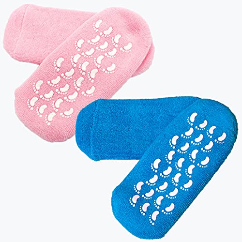2 Paar Feuchtigkeitsspendende Gelsocken, Feuchtigkeitssocken mit Vitamin und Öl infundiert, Gel Spa Socken Zum Reparieren und Erweichen Trockener Haut, Ultraweiche SPA-Socken (Rosa & Blau) Cover