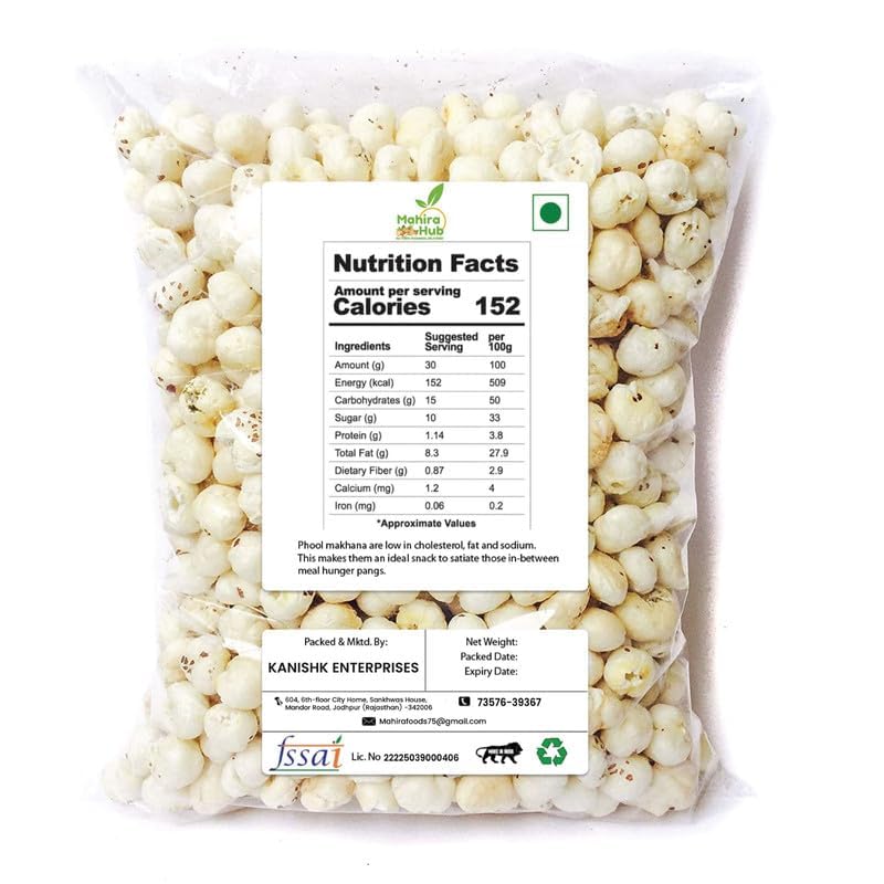 Image of MAHIRA HUB Fox Nuts | Phool Makhana, Lotus Puffs | Rich in Calcium, Maintains Weight, Healthy Snacks (500g)