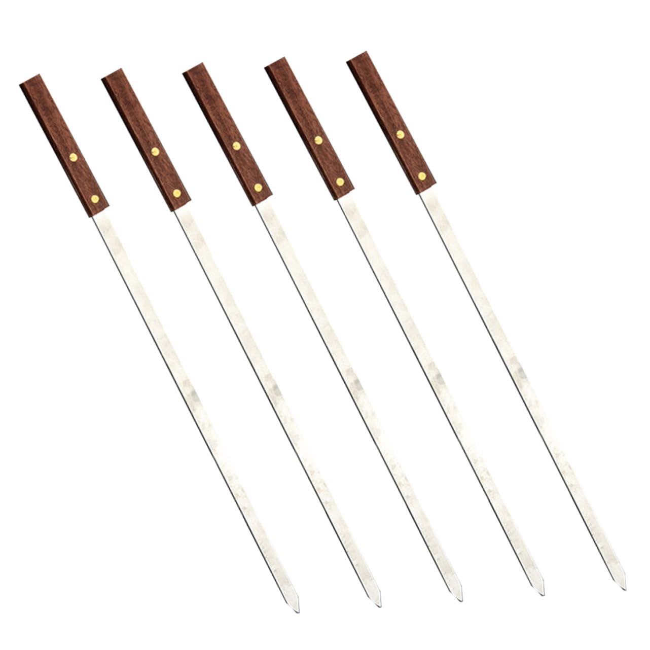 ibasenice 5 pezzi Spiedini Barbecue in Inossidabile con Manico in Legno Spiedini Antiscivolo per Carne Resistenti e Riutilizzabili per Grigliate Familiari e Feste Outdoor