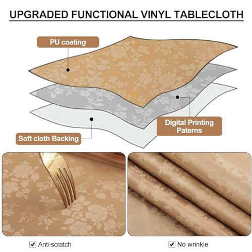 Image of Smiry Rectangle Table Cloth, Waterproof Heavy Duty Vinyl Tablecloths, Wipeable Washable Table Cover for Kitchen and Dining Room (Brown, 60 inch X 140 inch)
