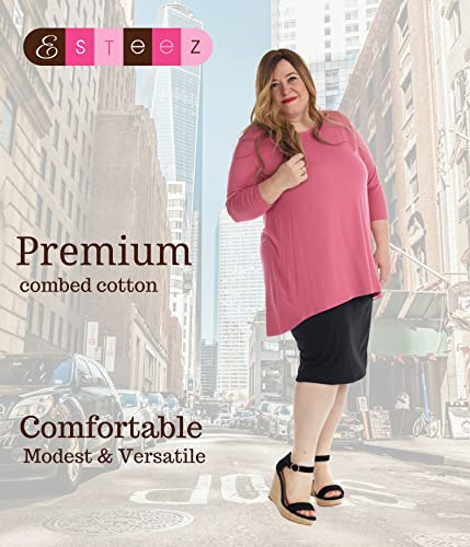 ESTEEZ Plus Size Knee Length Stretchy Cotton Pull-On Pencil Skirt for Women 1X - 4X - Dallas2