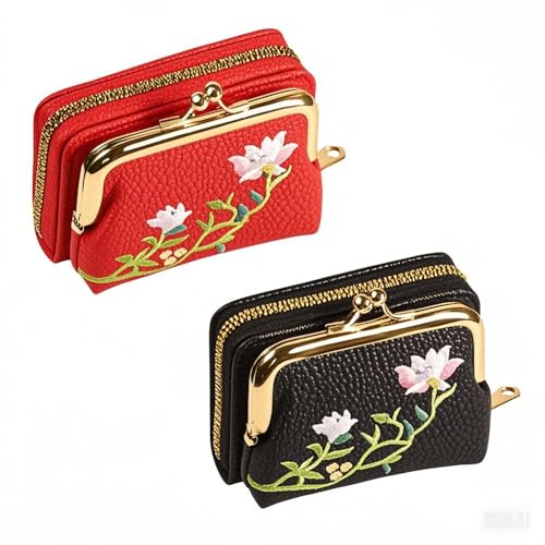 NOIAFZY 2 PCS Trendy Flower Embroidered Card Holders – Organ Multi-Card Slots Card Cases for Daily Use