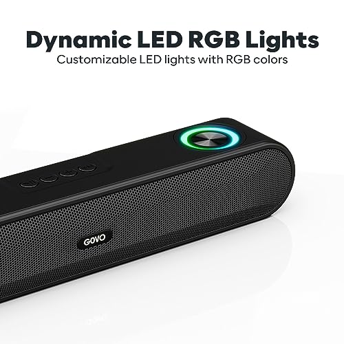 Image of GOVO GoSurround 220 16W Bluetooth Sound bar, 2000 mAh Battery, 2.0 Channel with 52mm Drivers, Multicolor LED Lights with TWS, AUX, Bluetooth and USB (Platinum Black)