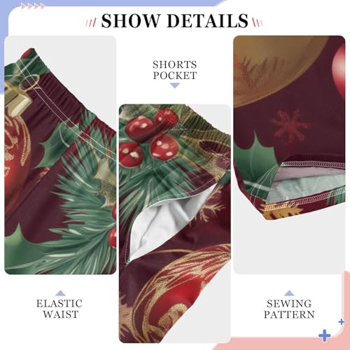 Christmas Balls Holly Leaves Boys Long Pants Soft Trousers Elastic Waist Kids Lounge Bottoms with Pockets S-XL4