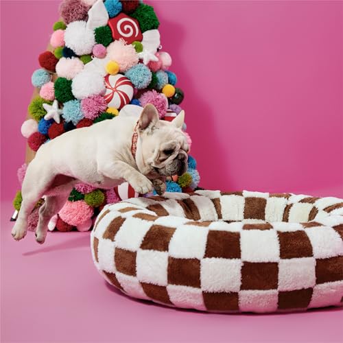 Image of LE SURE Shown on TV Donut Medium Dog Bed - Round Catc Sofa Indoor Anti-Anxiety Calming Bed Gift for Pets, Washable Cute Modern Beds with Jacquard Shaggy Plush & Anti Slip Bottom, 30 Inch, Brwon