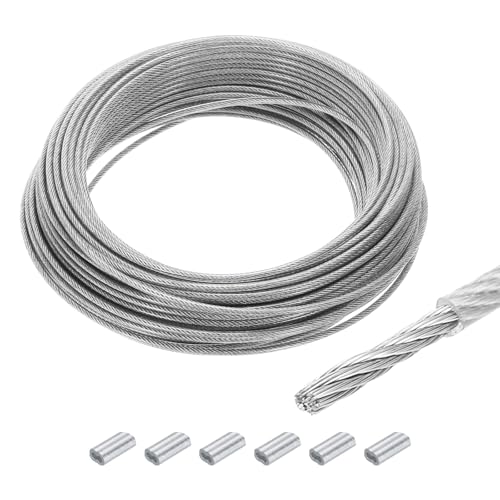 MECCANIXITY 98Ft(30M) Wire Rope 304 Stainless Steel Cable 3/32
