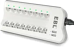 MPOWER - Carregador de Pilha Inteligente Universal com 2 Portas USB para Pilhas Recarregáveis AA, AAA, C, D e 9V | Compatível Ni-MH/Ni-CD | Bivolt | Carregamento Otimizado