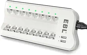MPOWER - Carregador de Pilha Inteligente Universal com 2 Portas USB para Pilhas Recarregáveis AA, AAA, C, D e 9V | Compatível Ni-MH/Ni-CD | Bivolt | Carregamento Otimizado