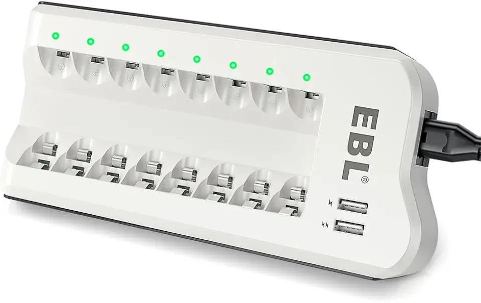 MPOWER - Carregador de Pilha Inteligente Universal com 2 Portas USB para Pilhas Recarregáveis AA, AAA, C, D e 9V | Compatível Ni-MH/Ni-CD | Bivolt | Carregamento Otimizado