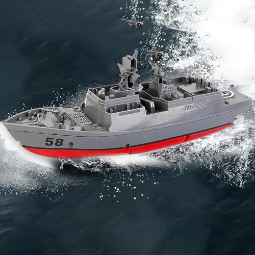 Ssccgym Remote Controlled Warship Battleship Destroyer Boat 10km/h 4WD 2.4G RC Boat On Water Lakes Pools Exhibits Models for 14y+ Beginners