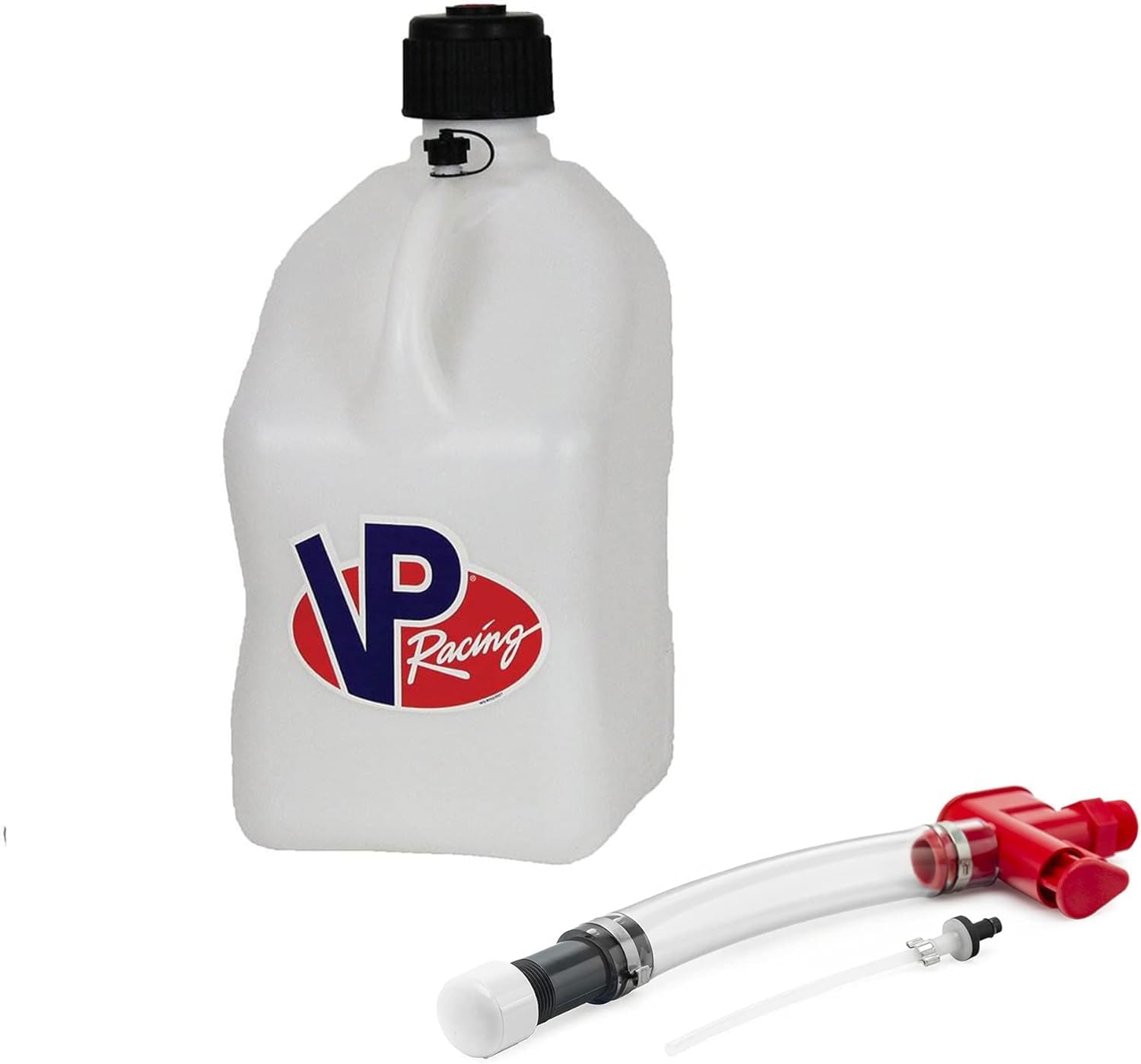 VP Racing 3522-CA, No Spill Trigger Hose Fluid Control System with VP Racing 5.5 Gallon Motorsport Racing Jug, White