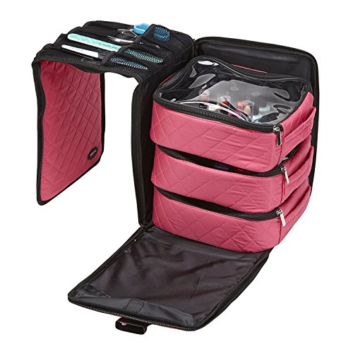 Seya 3 Piece Black Foldout Nail Polish Storage Station Set Holds 75 Bottles (Quilted Pink)