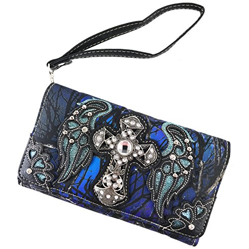 Zelris Camouflage Shine Glow Cross Wings Women Crossbody Trifold Wallet2