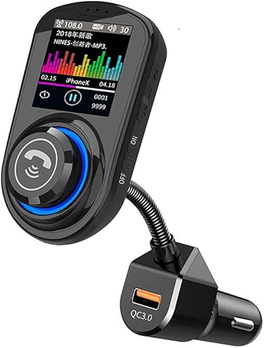 WYYHAA Transmisor FM Bluetooth para coche, 1.8 pulgadas pantalla LCD a color QC3.0 cargador de coche inalámbrico manos libres transmisor FM