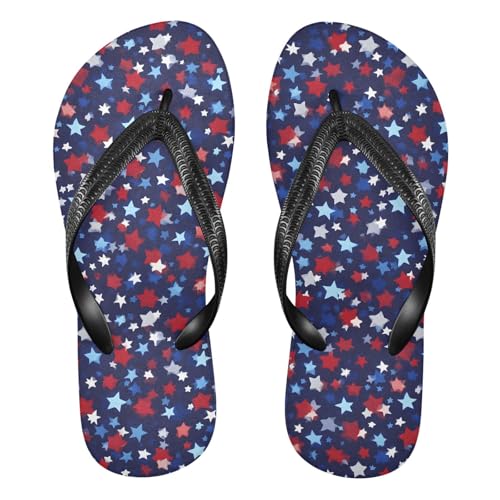 ALAZA Red Blue Star Pattern Flip Flops for Women Fashion Beach Slippers Comfort Mens Flip Flops Non-Slip Rubber Shower Slippers Sandal for Hotel Travel Sport,XS