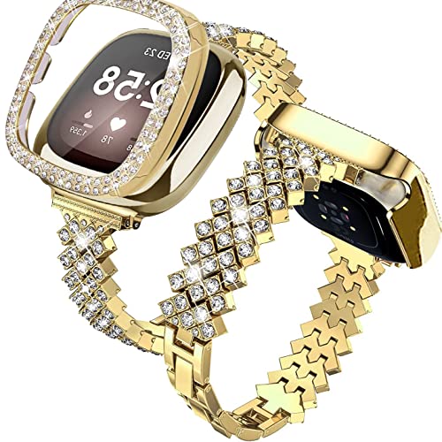 Bling Watchoh Fitbit Versa 3/Fitbit SenseΉ fB[X ߉\ȃNX^Xgbv CXg[ XeXX`[^Xgoh Fitbit Sense/Versa 3p (S[hAVers