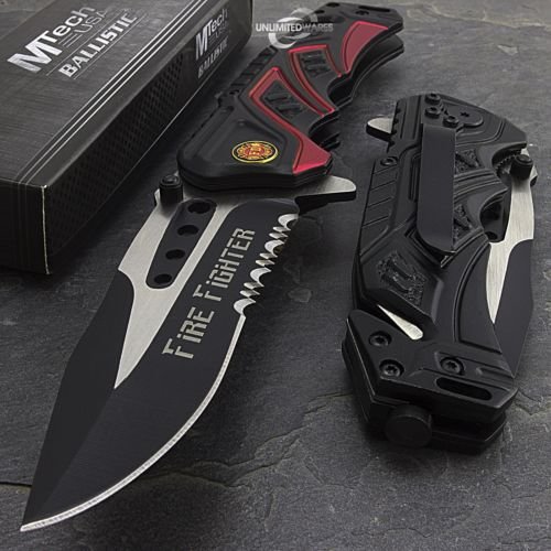 SairusPlay 7.5" MTECH USA FIRE FIGHTER RESCUE SPRING ASSISTED TACTICAL FOLDING POCKET KNIFE