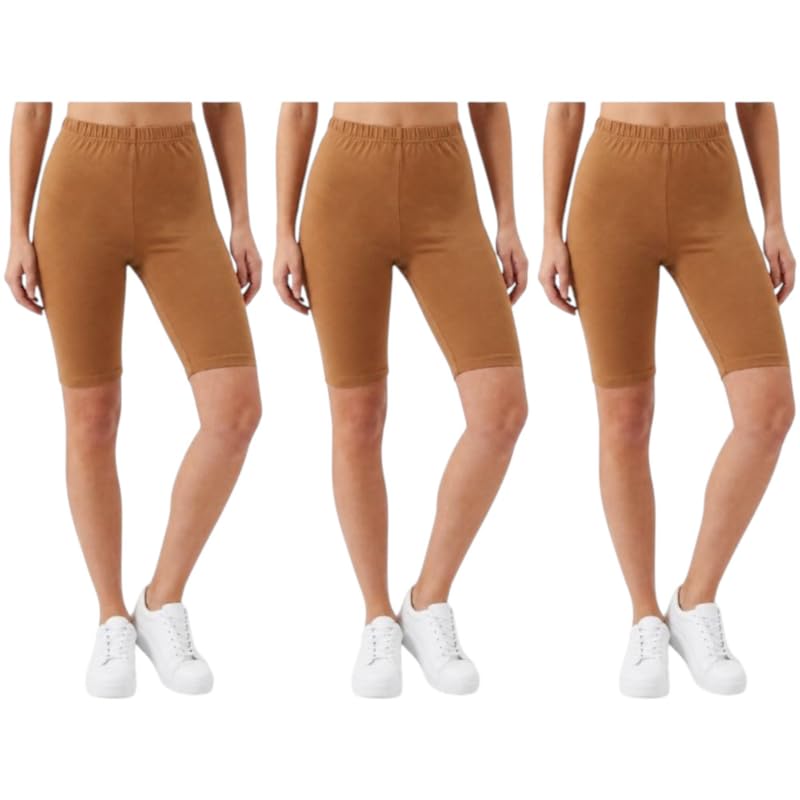 Image of Women's Cotton Lycra Cycling Shorts | 95% Cotton 5% Spandex | Stretchable Knee Length Tights for Gym, Yoga & Sports
