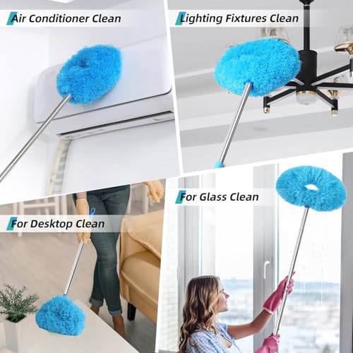 Image of DRQ Ceiling Fan Cleaner Duster, 2 Pack Reusable Microfiber Duster with Extension Pole, 13 to 50 Inch Fan Blade Cleaner, Removable Dusters for Cleaning Walls Bookshelves Door Window Top (Blue)