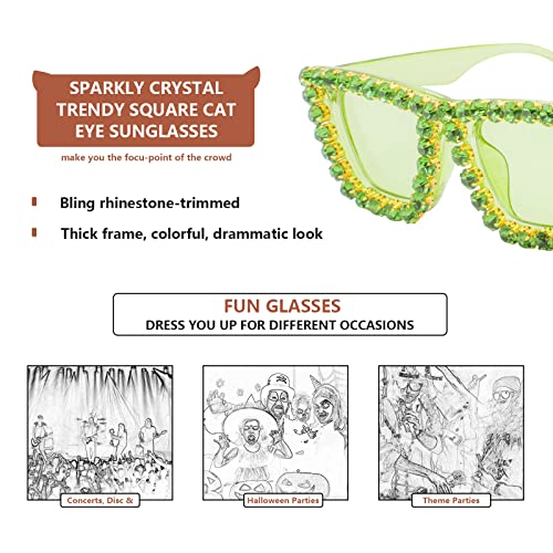 Image of Xpectrum Sparkly Diamond Sunglasses Bling Square Frame Festival Disco Rhinestone Accessories