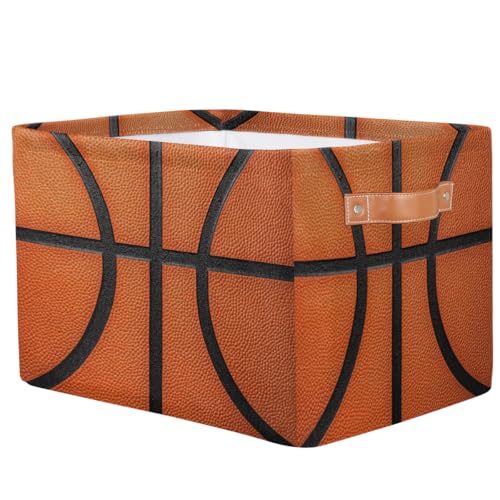 Image of Basketball Texture Storage Baskets for Organizing, Fabric Collapsible Storage Bins Box Sport Pattern Decorative Toy Organizer Baskets for Closet Shelves Gift Basket 1 Pc