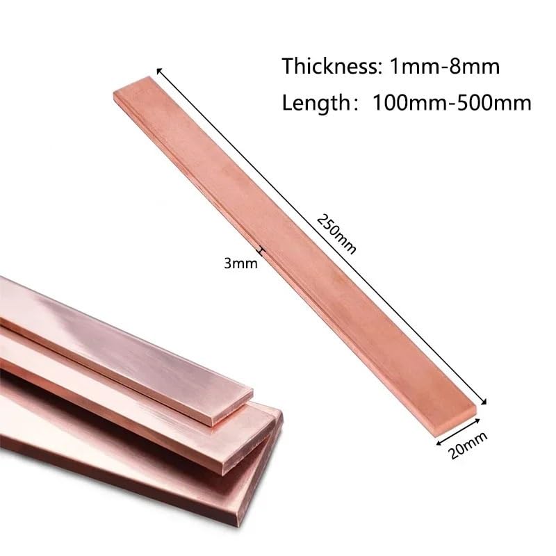 Pure Copper Plate, Length 100mm to 500mm T2 Red Copper Flat Bar Strip, Thickness 1mm to 8mm Copper Flat Bar Stock 1pc(6x50x100mm)