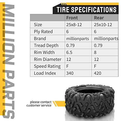 MOTORHOT ATV UTV Tires 25x8-12 Front & 25x10-12 Rear 6 Ply Sport All Terrain Tubeless Big Horn Style - Complete Set of 4 - Image 6