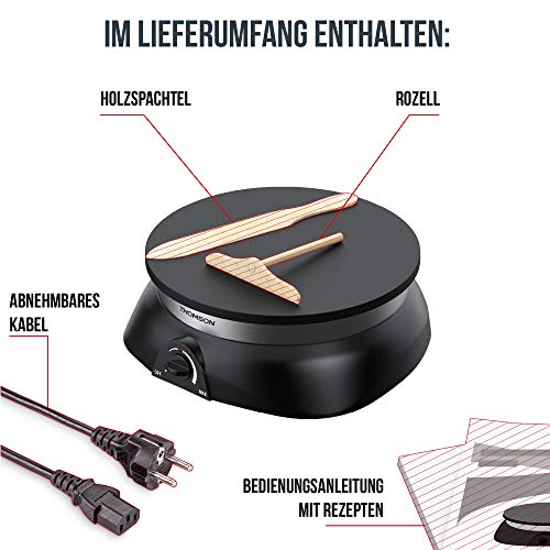 Thomson Crepe Maker mit Antihaftbeschichtung, 1250 Watt, große Heizplatte (33 cm), Temperatur regulierbar, abnehmbares… – Bild 6