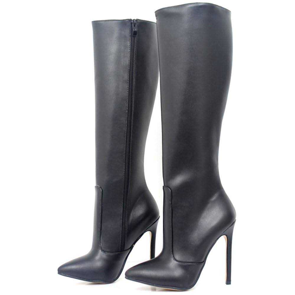 Tacchi Donna Tacchi Alti 12CM Stivali al Ginocchio A Punta-Black||38