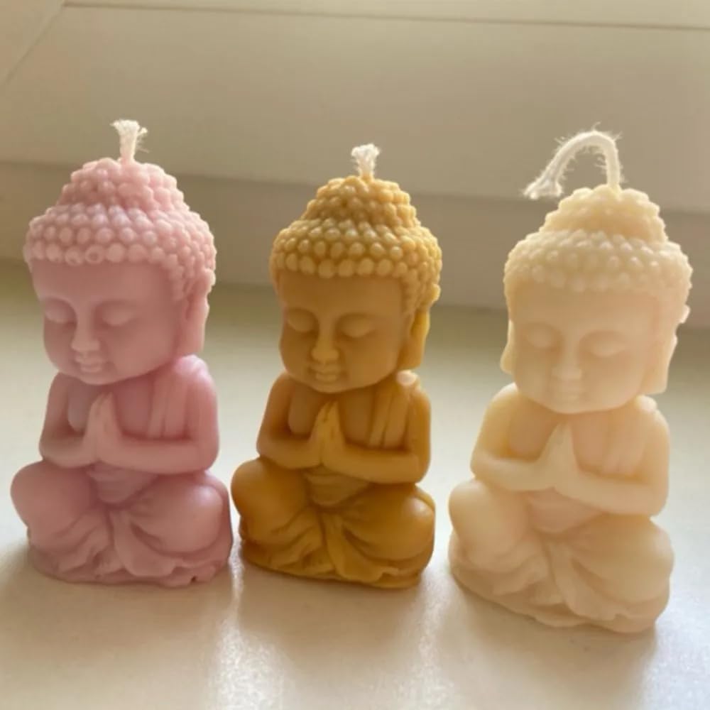 Scented Buddha Candles, Handmade Mini Buddha Candles Aromatherapy Candles, Decorated Cute Little Soy Wax Candles for Home Décor, Diwali, Birthdays, Weddings - Multicolor [Pack of 3]