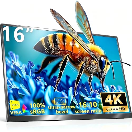 MAFNKOU 16” 4K Portable Monitor UHD 3840×2400 16:10 400 Nits Gaming Display,IPS HDR External...