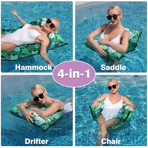 Hamac D'eau Gonflable 4-en-1 Pour Piscine – Flotteur Chaise Longue Et Selle – Motif Plantes Vertes – été