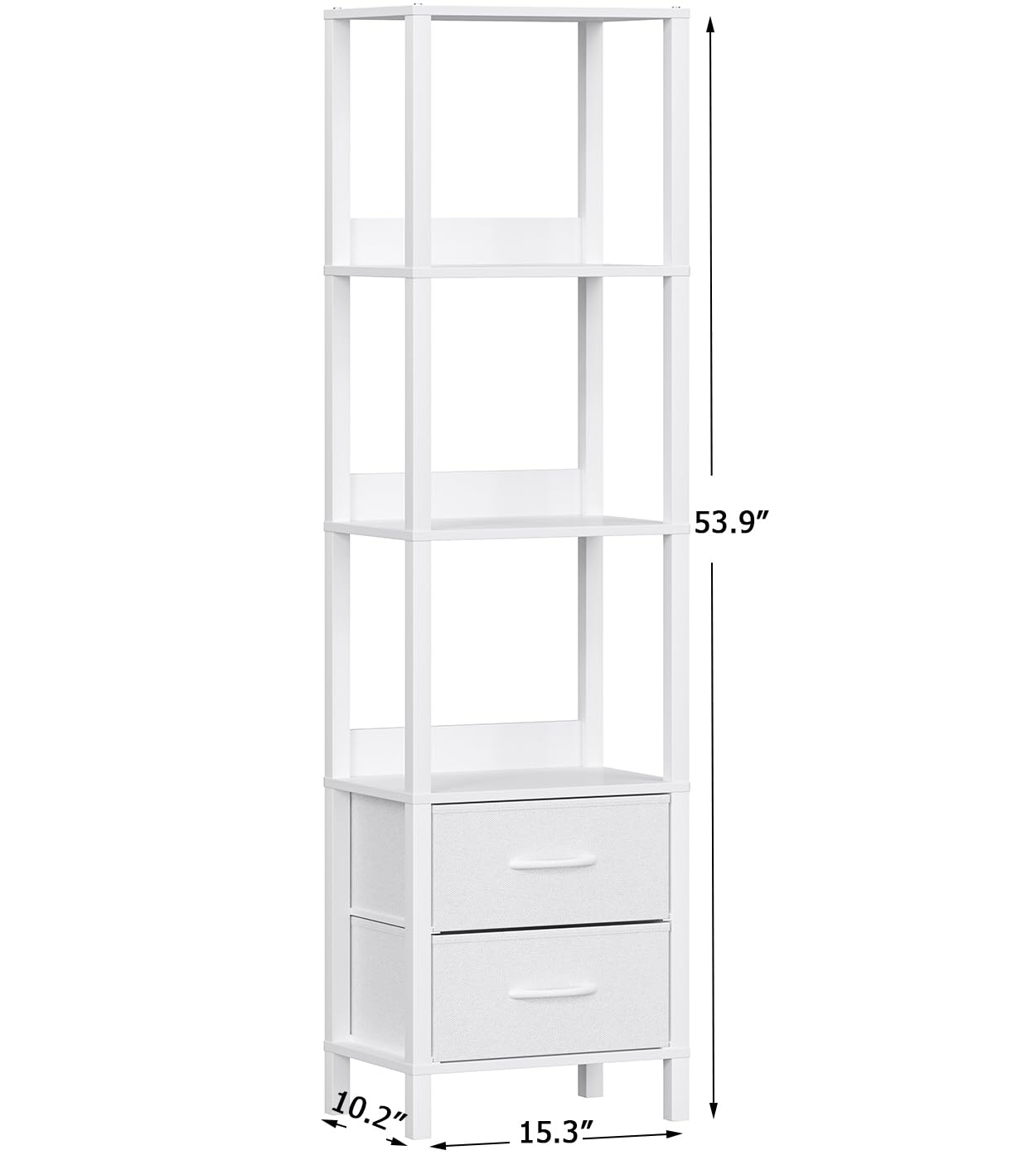 Estantería alta con cajones, estantería de 6 niveles para libros, kit de garaje, CD, películas, estantes modernos de pie, organizador de almacenamiento para dormitorio, oficina, sala de estar, 3