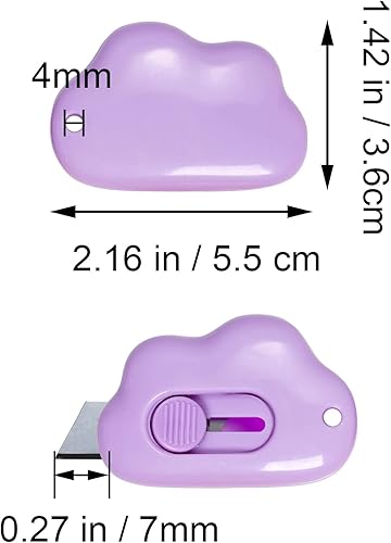 Miniatura 2 de Fengek 3 piezas de mini cuchillo utilitario retráctil, cortadores de caja de bolsillo de nube, abridor de letras de plástico, con agujero para