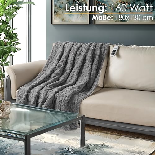 Heizdecke mit Abschaltautomatik Kuschelheizdecke 180x130cm elektrische Wärmedecke Kuscheldecke Bett Sofa Wärmezudecke Thermodecke Elektro-Wärmedecke Wärmebettdecke 9 Stufen bis 40°C waschbar