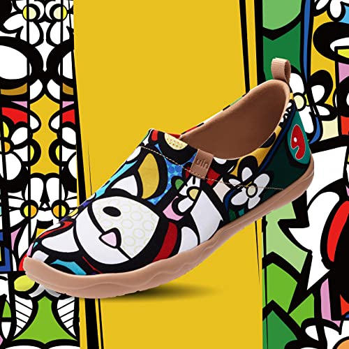 UIN Women's Slip Ons Canvas Lightweight Flats Sneakers Walking Casual Loafers Comfortable Art Painted Travel Shoes Wonderland (7.5)2