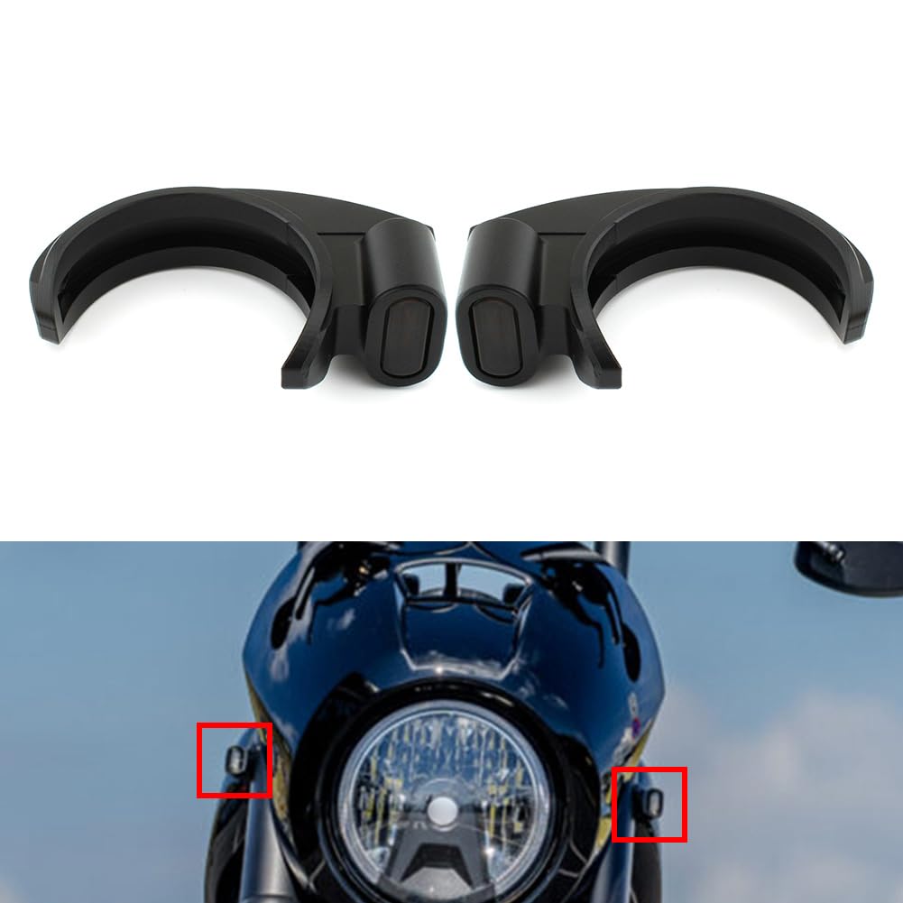 Newsmarts LED Front Mounted Clamp Turn Signal Light Amber 49-51mm Fork Aluminium Black Motorcycle for Harley Davidson Dyna for Street bob Breakout V-ROD for Softail