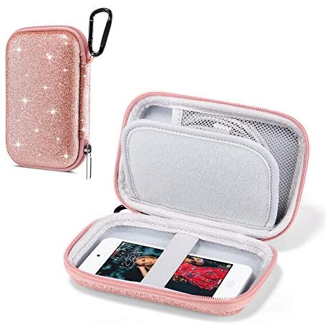 ULAK MP3 Player Case, Glitter Hard Travel Case Protective Storage Bag for Bluetooth MP3/MP4 Players/Earphones/iPod Touch - Pink Glitter Cover