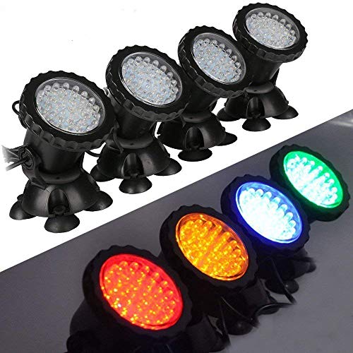 docean Acuario Foco de Luz Lámpara LED bajo el agua Luz RGB para pez Tank & Pool & Jardín & Brunnen 4 unidades Acuario iluminación en 1 Set con 24 teclas Mando a distancia