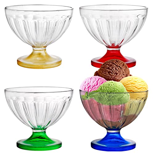 Lawei 12 Pack Acrylic Ice Cream Bowl, 8 Oz Colorful Footed Dessert Cups, Clear Reusable Trifle Bowl For Serving Dessert, Sundae, Ice Cream, Pudding, Cocktail, Condiment, Snack, Party #TOP2
